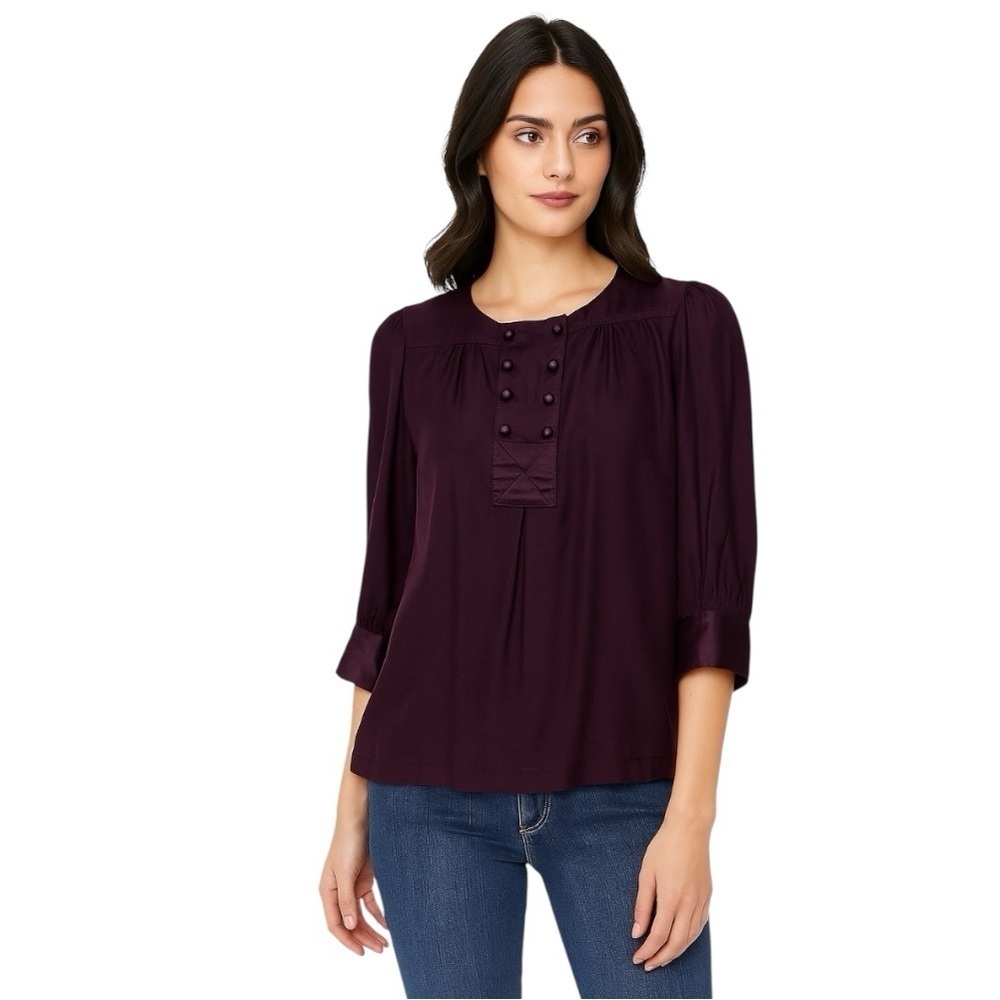 Banana Republic 100% Silk Purple Romantic Preppy 3/4 Sleeve Trapeze Blouse Sz. L